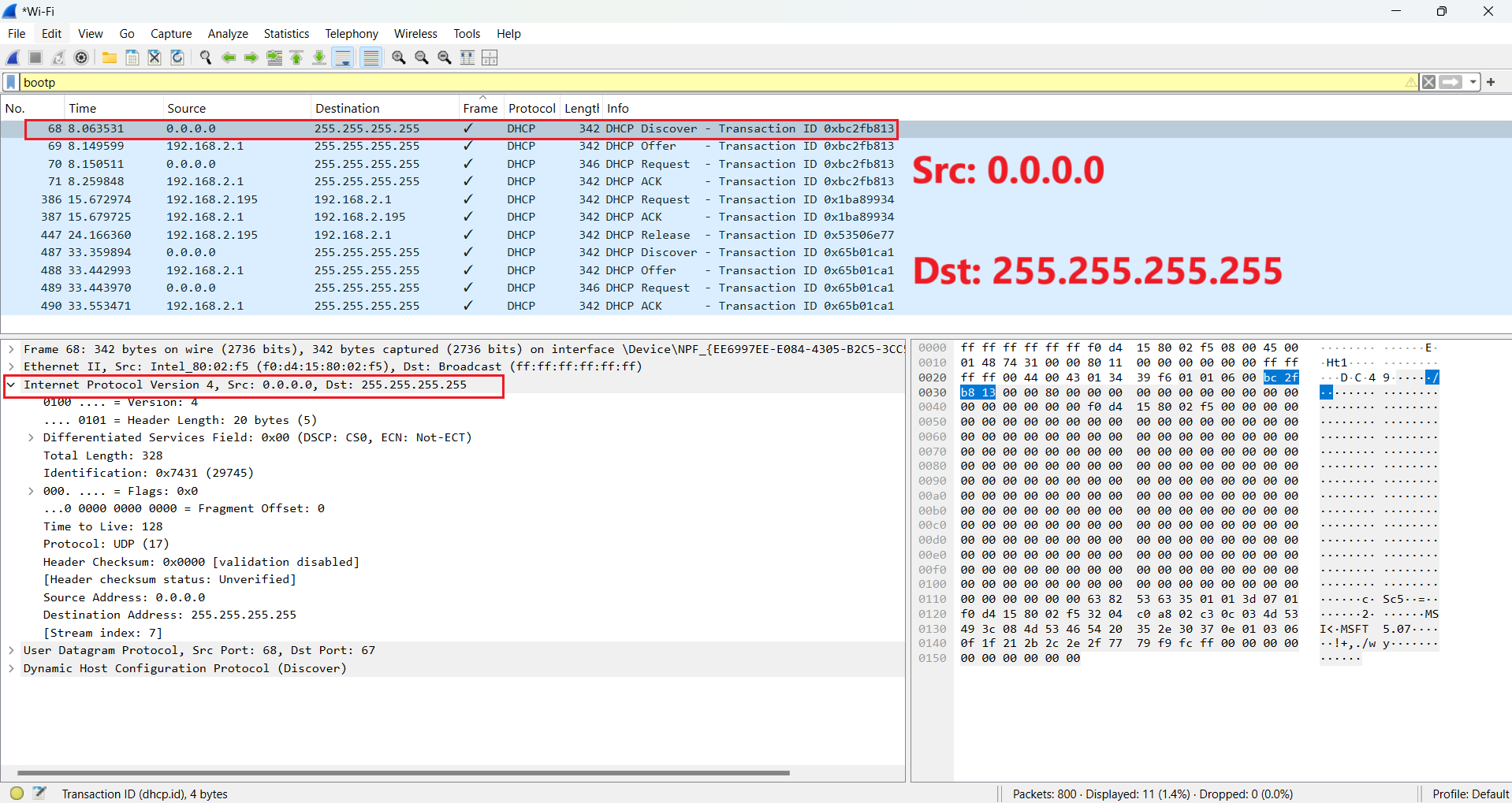 Wireshark DHCP Discover broadcast