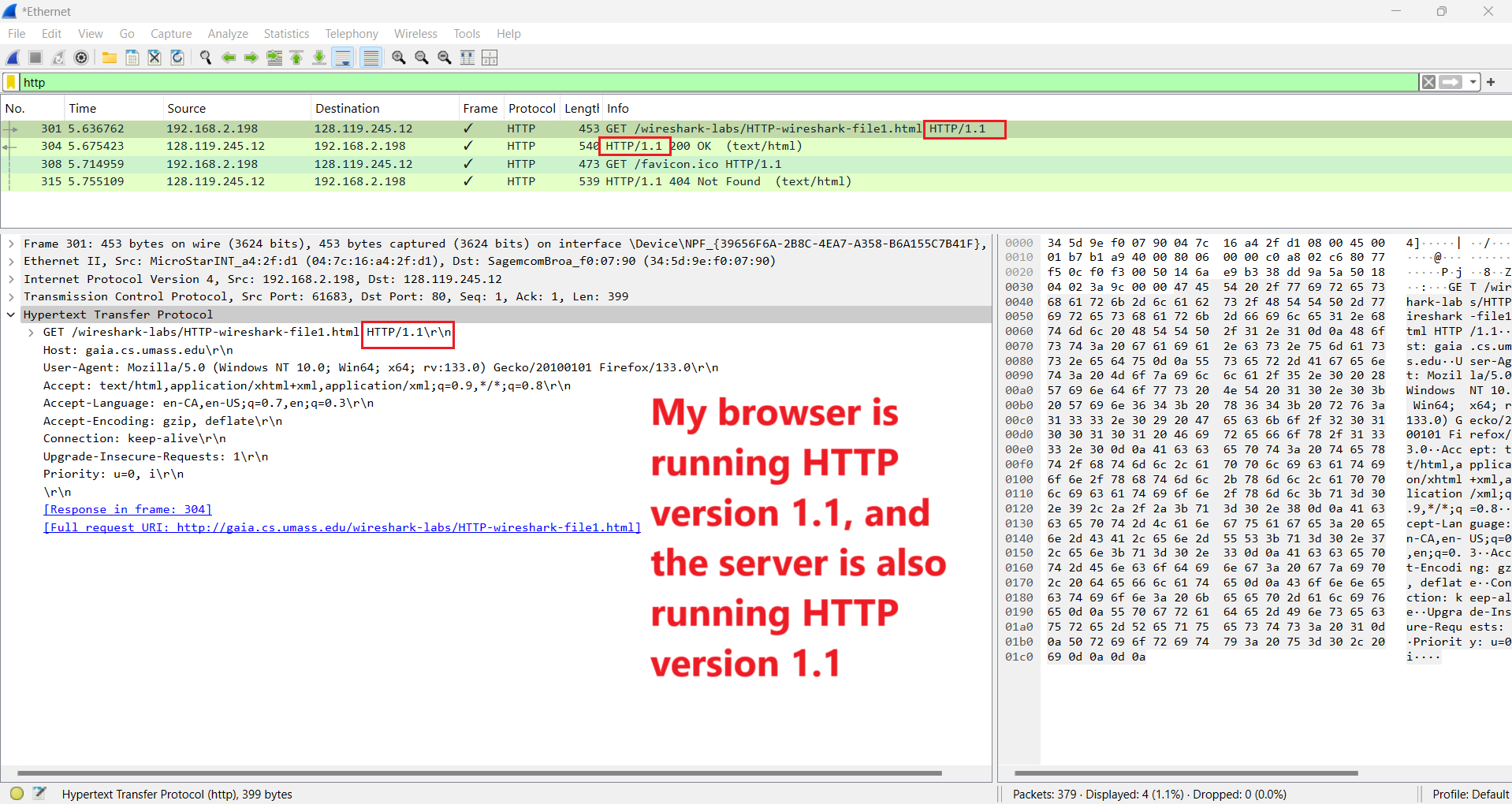 HTTP request and response showing HTTP 1.1