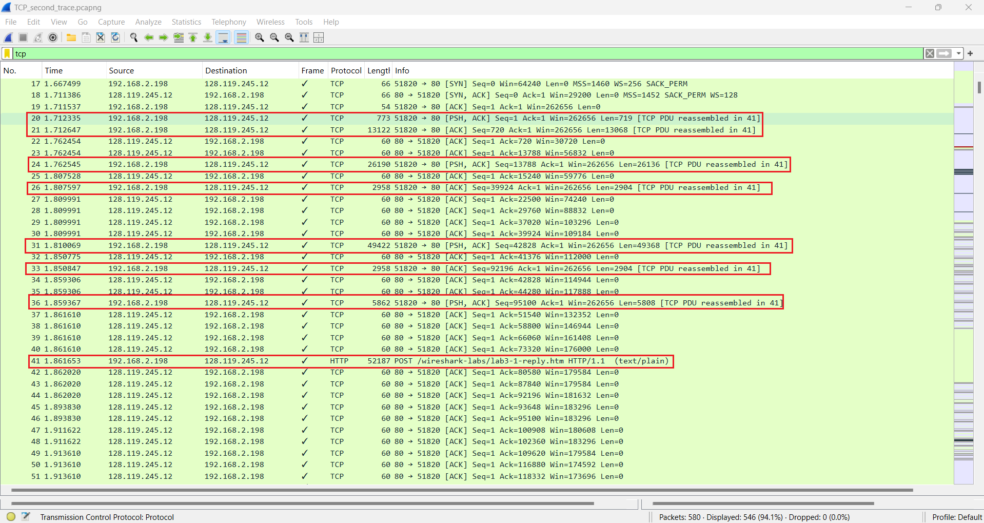 TCP data segments and ACKs