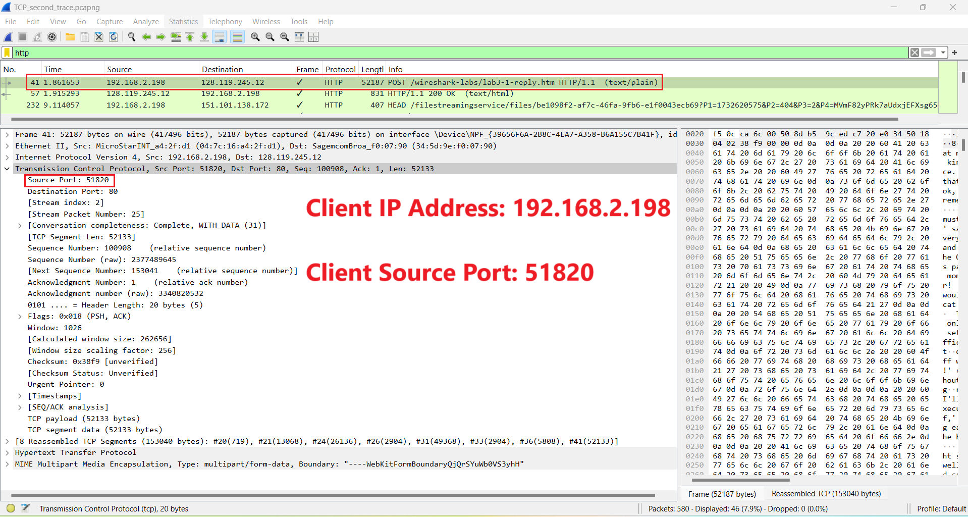 TCP HTTP POST showing client IP and port